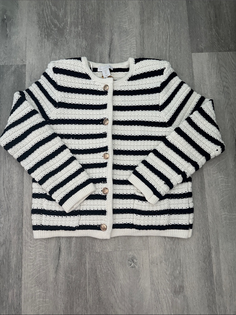 House of Harlow 1960  Striped Knit Cardigan - White & Navy NWT Large cute